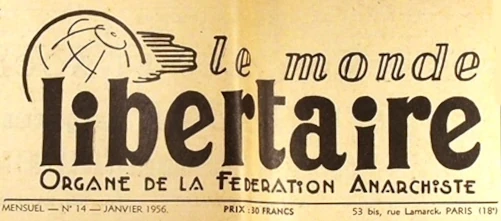 Testata del n° 14 de Le Monde Libertaire (gennaio 1956).