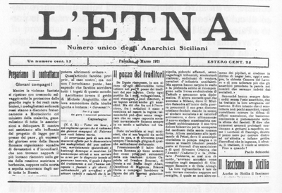 " El pozo de los traidores ", un artículo de Paolo Schicchi publicado en marzo de 1921 sobre " Etna ", un tema único de los anarquistas sicilianos.