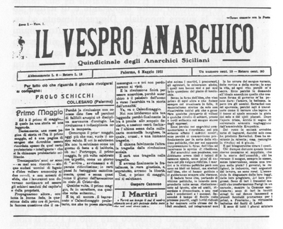 " The Vespro anarchico ", quincenal de los anarquistas sicilianos dirigida por Paolo Schicchi.