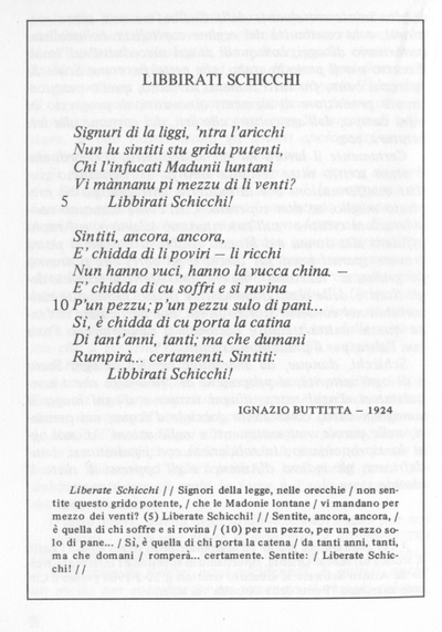 Poesía de Ignazio Buttitta para el lanzamiento de Paolo Schicchi.